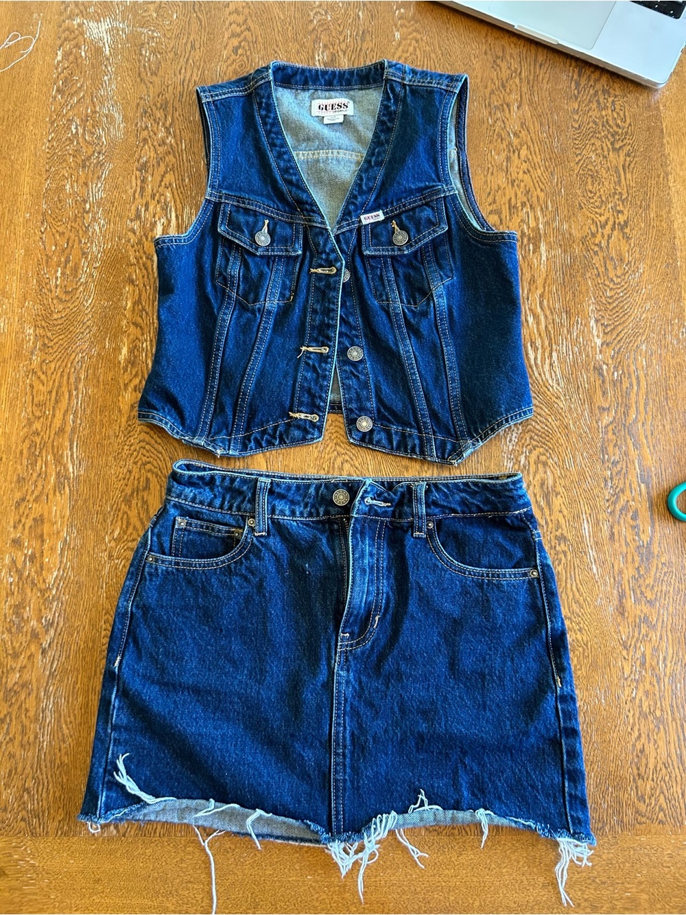 Guess Blue Denim Vest and Mini Skirt Set